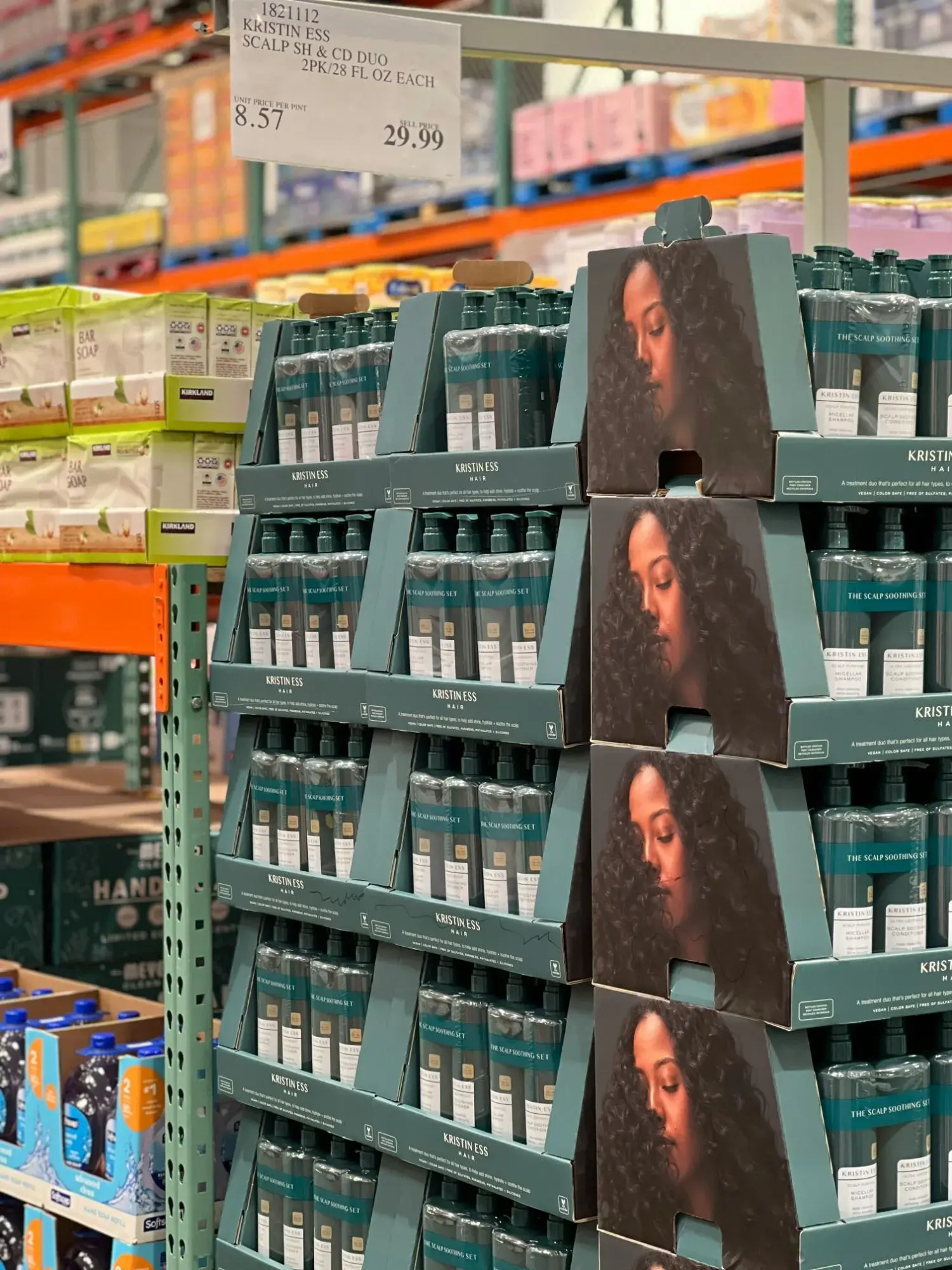 Warehouse-club B2B display stacked with branded retail goods